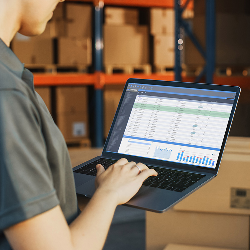 A person viewing inventory on a laptop